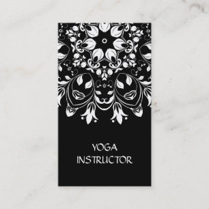 Elegant Yoga Instructor BlackWhite Floral Mandala Visitekaartje