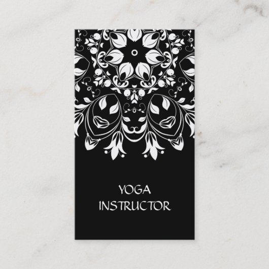 Elegant Yoga Instructor BlackWhite Floral Mandala Visitekaartje (Voorkant)