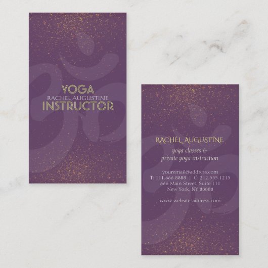 Elegant Yoga Instructor Om Symbol Paars en Gold Visitekaartje (Voorkant / Achterkant)