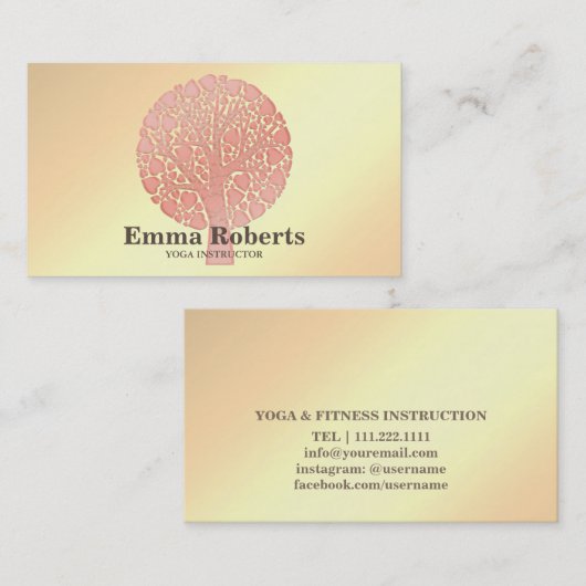 Elegant Yoga Instructor Roos Gold Tree Business Ca Visitekaartje (Voorkant / Achterkant)
