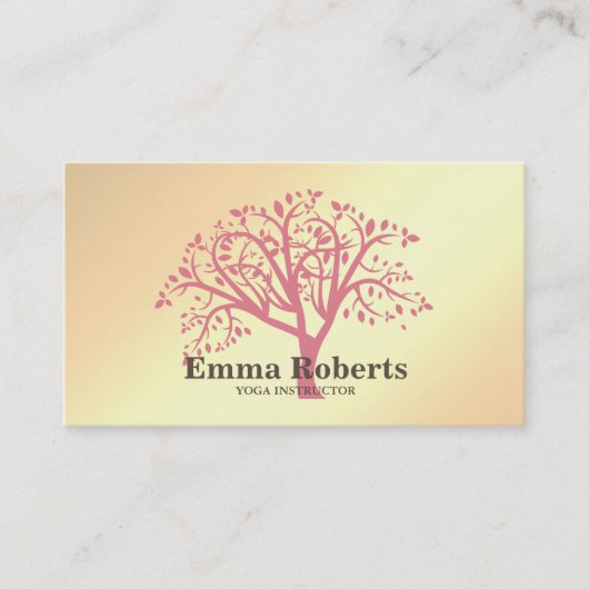 Elegant Yoga Instructor Roos Gold Tree Visitekaartje (Voorkant)