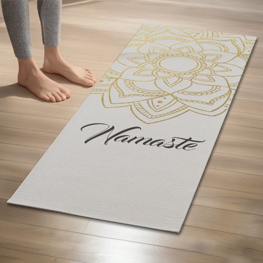 Elegant YOGA Instructor White Gold Floral Mandala Yogamat