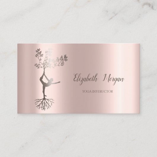 Elegant Yoga Roos Gold Tree Women Silhouette Visitekaartje (Voorkant)