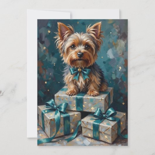 Elegant Yorkshire Terrier Dog Holiday Gift Stack Feestdagenkaart (Voorkant)