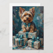 Elegant Yorkshire Terrier Dog Holiday Gift Stack Feestdagenkaart (Voorkant / Achterkant)