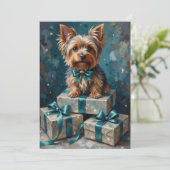 Elegant Yorkshire Terrier Dog Holiday Gift Stack Feestdagenkaart (Staand voorkant)