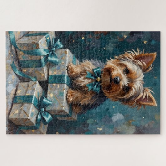 Elegant Yorkshire Terrier Dog Holiday Gift Stack Legpuzzel (Horizontaal)