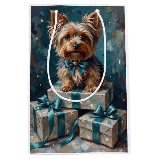 Elegant Yorkshire Terrier Dog Holiday Gift Stack Medium Cadeauzakje (Voorkant)
