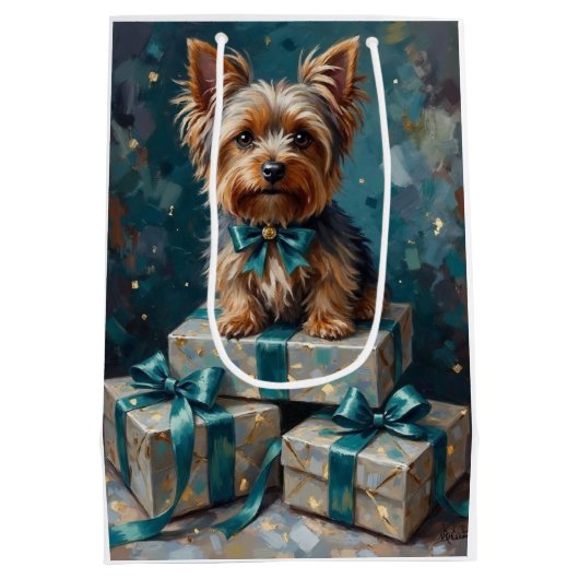 Elegant Yorkshire Terrier Dog Holiday Gift Stack Medium Cadeauzakje (Achterkant)