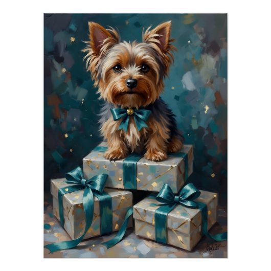 Elegant Yorkshire Terrier Dog Holiday Gift Stack Perfect Poster (Voorkant)