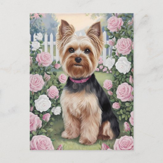 Elegant Yorkshire Terrier Roos Tuinschilderij Briefkaart (Voorkant)