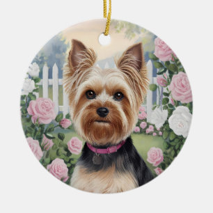 Elegant Yorkshire Terrier Roos Tuinschilderij Keramisch Ornament