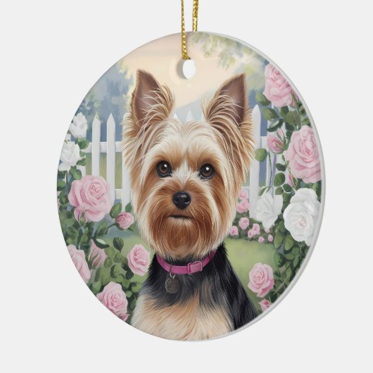 Elegant Yorkshire Terrier Roos Tuinschilderij Keramisch Ornament (Links)