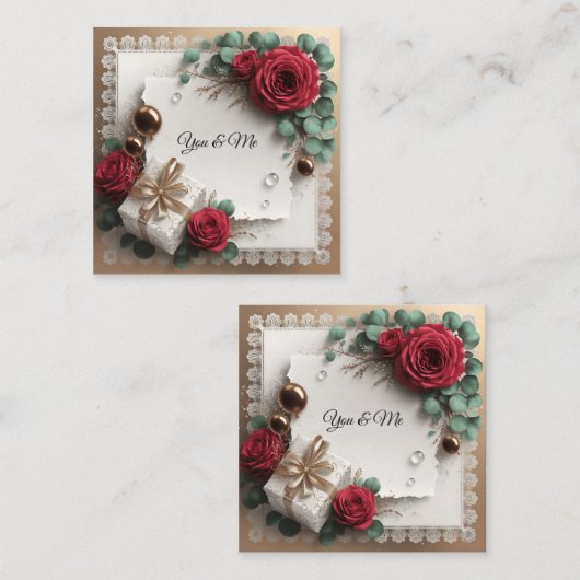Elegant “You & Me” Gold Cursive Flat Greeting Card Vierkante Visitekaartje (Voorkant / Achterkant)