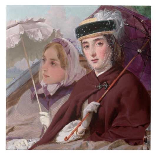 Elegant Young Damas Riding in the Carriage Tegeltje (Voorkant)