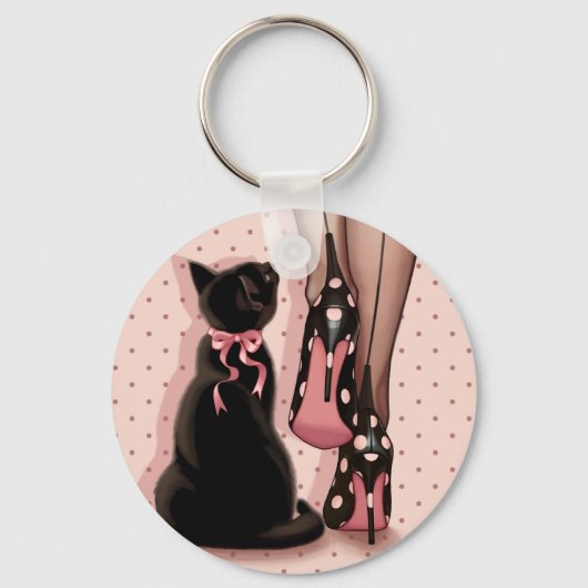 Elegant young woman and black cat sleutelhanger (Voorkant)