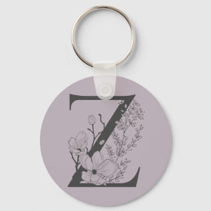 Elegant Z Boho Floral Monogram Initiaal Lila grijs Sleutelhanger