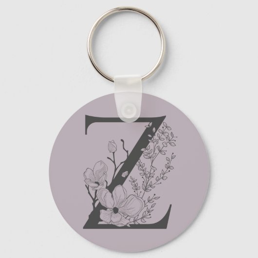 Elegant Z Boho Floral Monogram Initiaal Lila grijs Sleutelhanger (Voorkant)