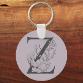 Elegant Z Boho Floral Monogram Initiaal Lila grijs Sleutelhanger (Voorkant)