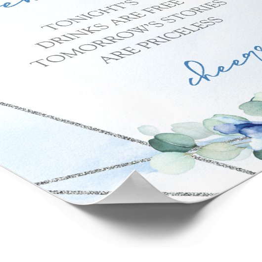 Elegant zacht blauw waterverf floral Open barteken Poster (Hoek)