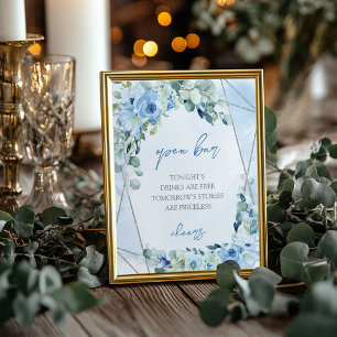 Elegant zacht blauw waterverf floral Open barteken Poster
