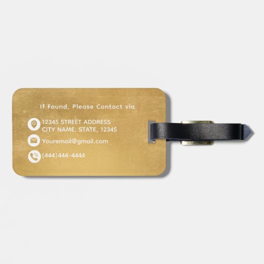 Elegant Zacht Goud Folie Monogram Custom Bagagelabel (Achterkant horizontaal)