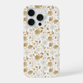 Elegant Zacht Gouden Bloem Wit Bloemmotief iPhone 15 Pro Case