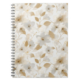 Elegant Zacht Gouden Bloem Wit Bloemmotief Notitieboek