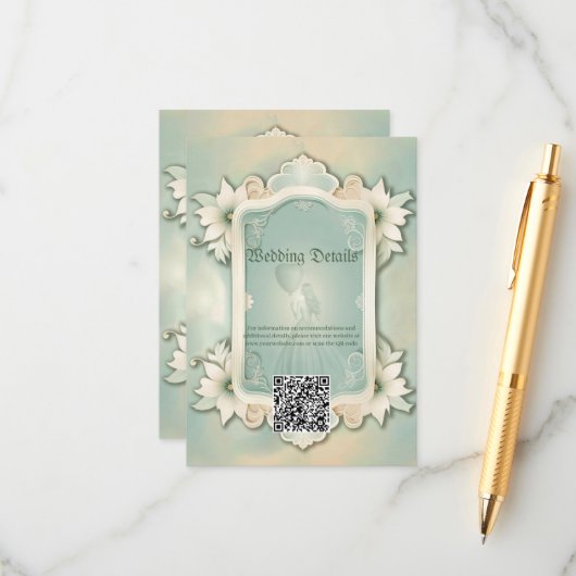 Elegant zacht groen bloemenontwerp. informatiekaartje (Voorkant / Achterkant in situ)