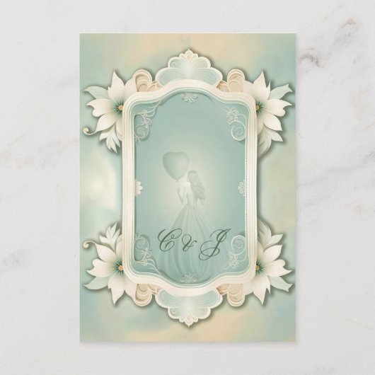 Elegant zacht groen bloemenontwerp. informatiekaartje (Achterkant)