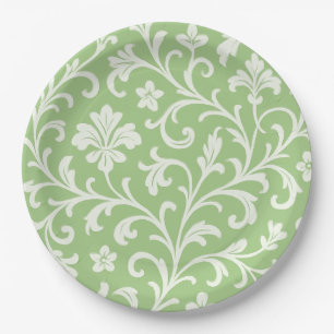 Elegant Zacht Groen Witte Sierbloem Modern  Papieren Bordje