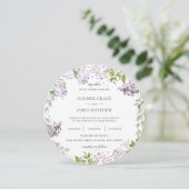 Elegant Zacht Lila Paarse Bloemen Groen Bruiloft Kaart (Staand voorkant)