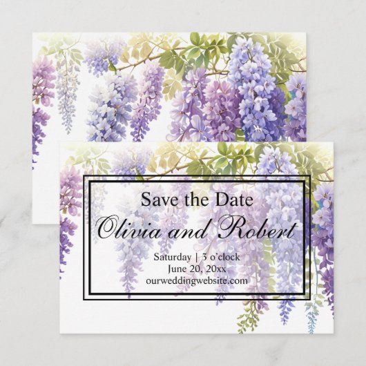 Elegant zacht paarse waterverf wisteria floral save the date (Voorkant / Achterkant)