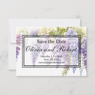 Elegant zacht paarse waterverf wisteria floral save the date