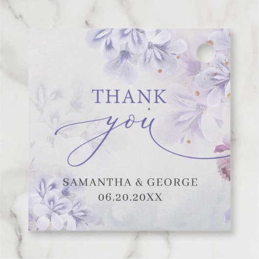 Elegant zacht pastel paarse lentesbloemen bruiloft bedankjes labels (Achterkant)
