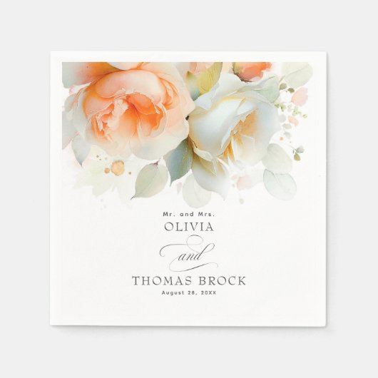 Elegant zacht Roos bloemen botanische bruiloft Servet (Voorkant)