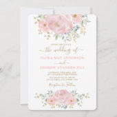 Elegant Zacht Roze Bloemen Pioen + Groen Bruiloft Kaart (Voorkant)