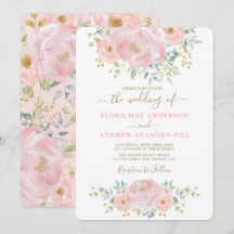 Elegant Zacht Roze Bloemen Pioen + Groen Bruiloft