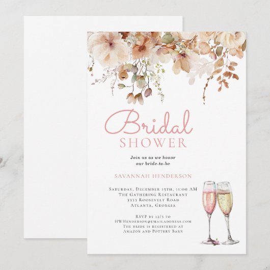 Elegant zacht roze bloemig Vrijgezellenfeest Kaart (Voorkant / Achterkant)