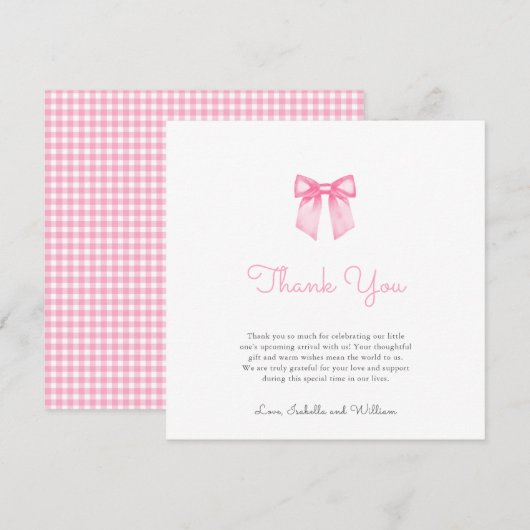 Elegant zacht roze boog Baby shower Bedankkaart (Voorkant / Achterkant)