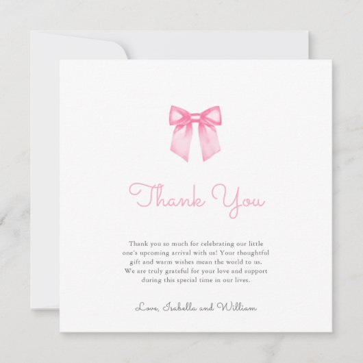 Elegant zacht roze boog Baby shower Bedankkaart (Voorkant)