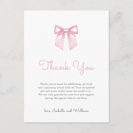 Elegant zacht roze boog Baby shower Dank u Briefkaart (Voorkant)