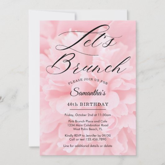 Elegant Zacht Roze Let's Brunch Elk Evenementenfee Kaart (Voorkant)