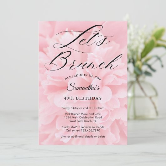 Elegant Zacht Roze Let's Brunch Elk Evenementenfee Kaart (Staand voorkant)