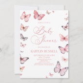 Elegant zacht roze vlinder Baby shower Kaart (Voorkant)