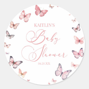 Elegant zacht roze vlinder Baby shower Ronde Sticker