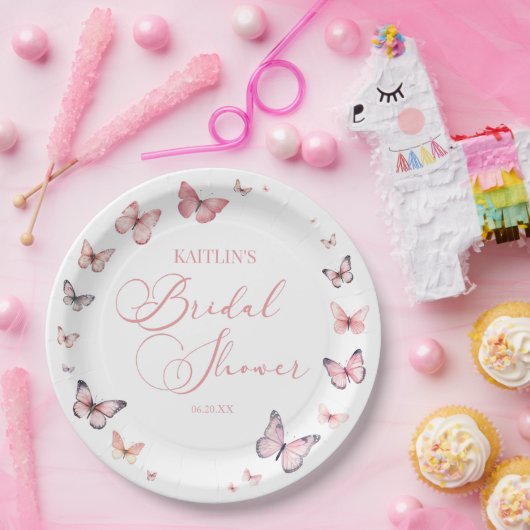 Elegant zacht roze vlinder Vrijgezellenfeest Papieren Bordje (Feest)