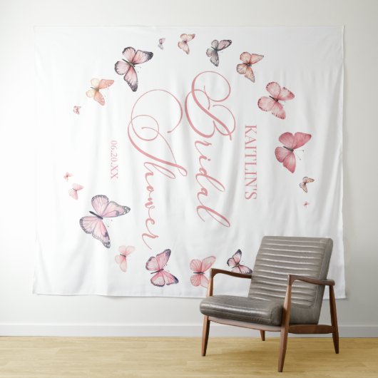 Elegant zacht roze vlinder Vrijgezellenfeest Wandkleed (In Situ (horizontaal))