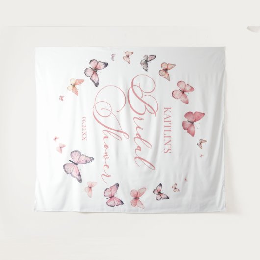 Elegant zacht roze vlinder Vrijgezellenfeest Wandkleed (Voorkant (horizontaal))