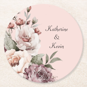 Elegant zacht Rozen maroon bloemenontwerp Ronde Kartonnen Onderzetter